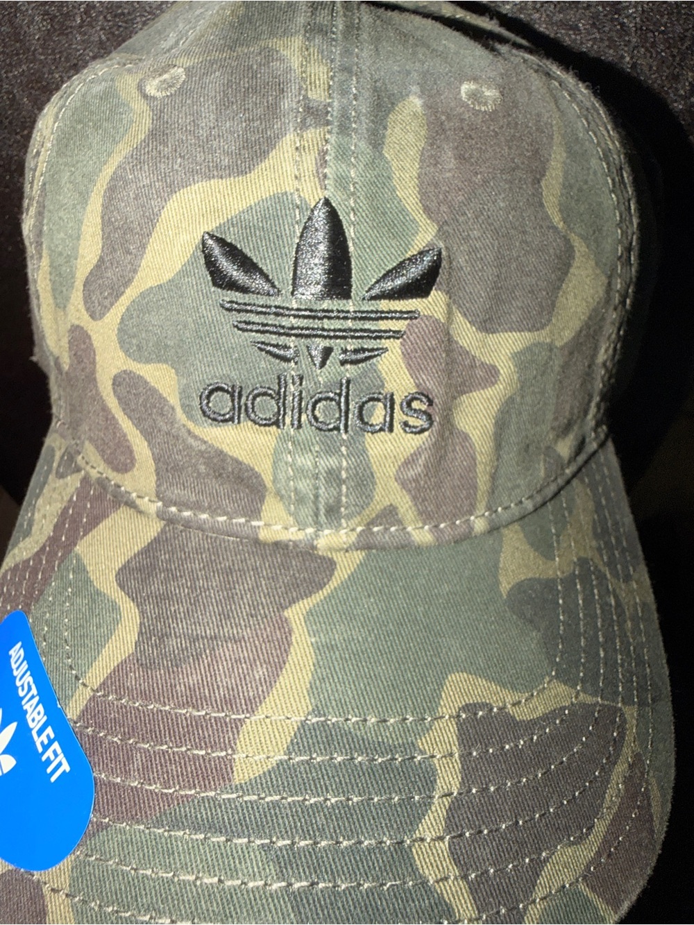 Adidas Relaxed Fit Camo Baseball Cap - Green w/ Black Trefoil Ladies/Men/Dad Hat